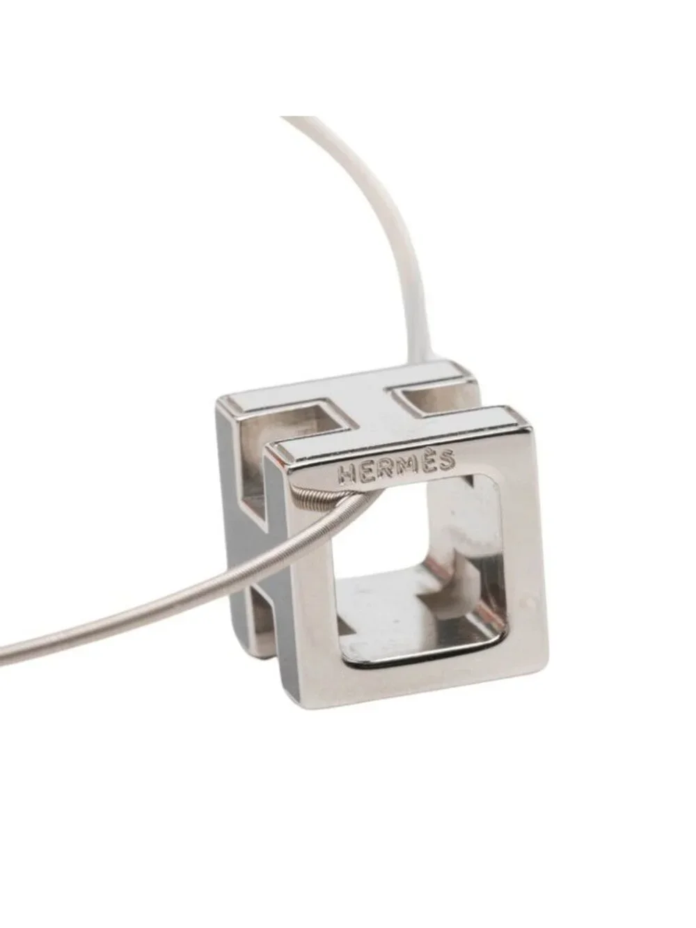 Hermes Cage D'h Cube Chain Pendant Silver Black Metal